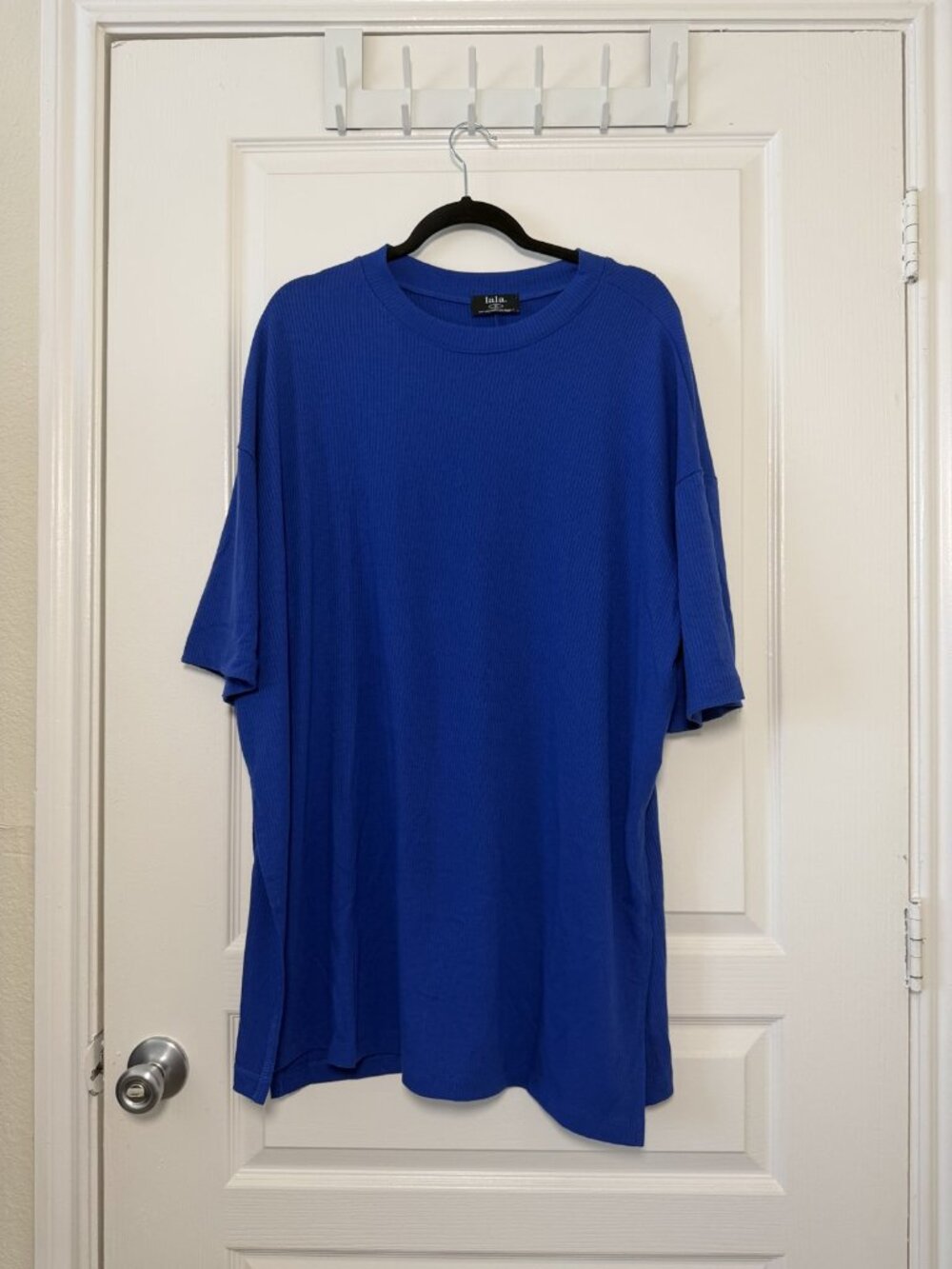 Dressed in Lala Lex Ribbed Playsuit Royal Blue Oversized Tee & Wide Leg Pants XL